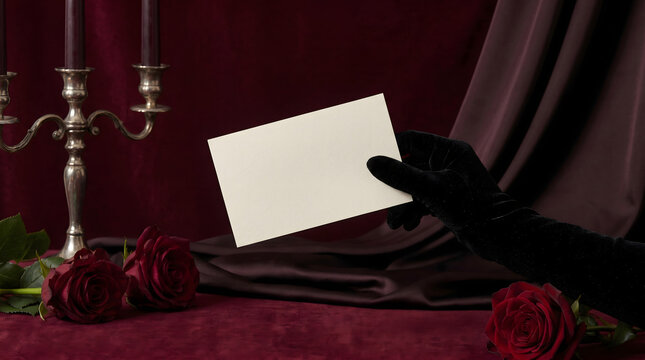 Romantic gesture with red roses and card.