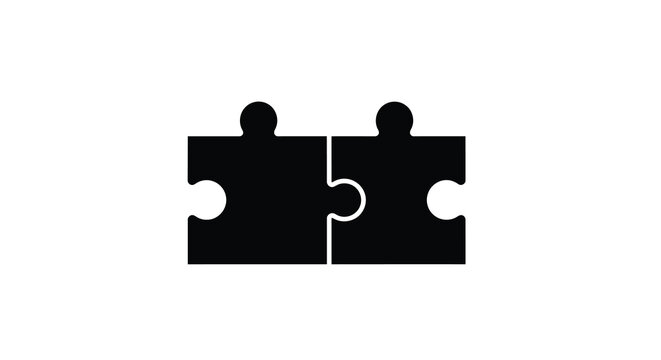 Two interlocking puzzle pieces black silhouette on a white background connection and teamwork concept