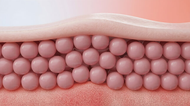 Collagen spheres support the dermal layer structure.Strengthens skin tissue for a firm and youthful appearance. 3D rendering.