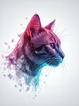 Artistic image of a cat created with geometric polygonal shapes in vibrant colors.