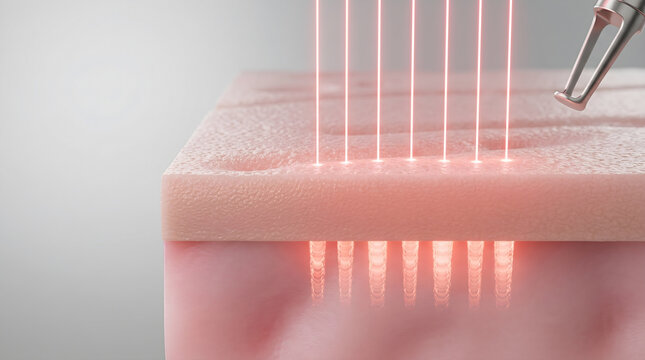 Fractional laser therapy penetrates the epidermal surface.Promotes resurfacing for a smoother and more even complexion. 3D rendering.