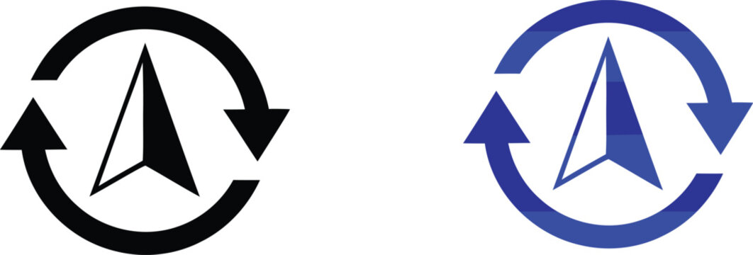 Compass Navigation Arrow Symbol with Circular Direction Vector Icon in transparent background