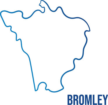 Minimal map of Bromley borough, London, UK. Simplified flat vector with blue gradient outline and label
