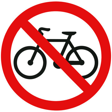 No cycling sign, red circle with bicycle prohibition