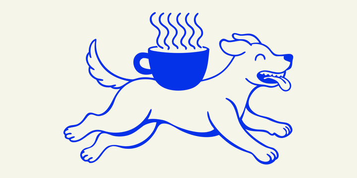 Magic heraldic emblem vector featuring a hot coffee cup with a crown and wings as a cafe logo icon design