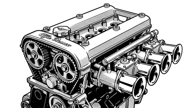 Car Racing Engine Closeup View.
