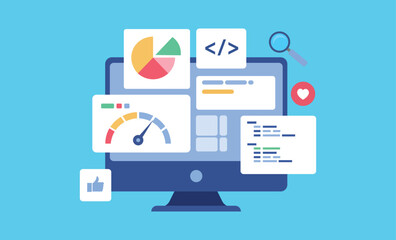 Fototapeta premium Web Development and Data Analytics Dashboard Concept Vector Illustration