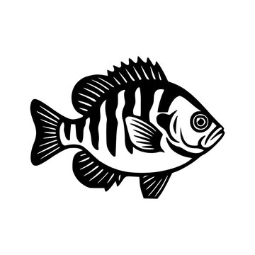 striper fish illustration in stylized woodcut style