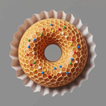 Iced Sugar Cookie Ring with Colorful Sprinkles on a Neutral Background Photograph