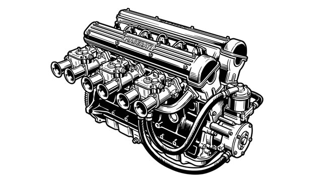 Detailed car engine illustration 1.
