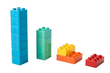 Obraz premium Colorful LEGO Bricks Tower Stack, Rainbow LEGO Blocks Minimalist Arrangement, Tall Blue Green LEGO Construction, Creative LEGO Building Blocks Display, Vibrant Primary Color LEGO Towers