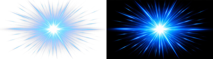 Fototapeta premium Blue starburst rays light glow burst png overlay transparent element, on transparent background