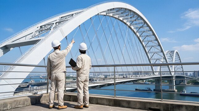 Professional Engineers Overseeing Large Scale Bridge Infrastructure Project