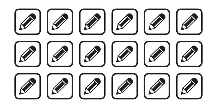 Set of edit pencil icon in rounded square frames with transparent background for interface design and buttons.