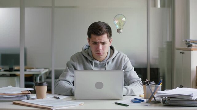 Desk Worker with Floating Thought Bubbles &ndash; Surreal Office Humor
