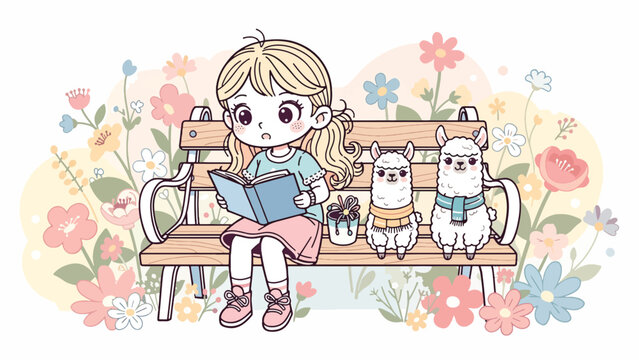 Girl sitting with cute polar bears.