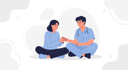 Obraz premium Doctor comforting patient, medical care, support, empathy, illustration