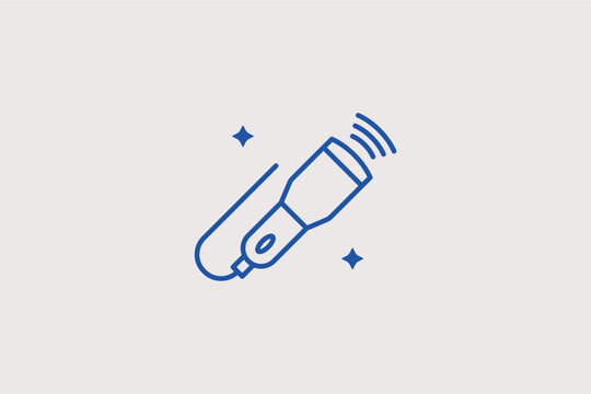 Ultrasound transducer probe line icon for diagnostic scanning procedures. Technical vector illustration for medical device maintenance and sonographer training manuals.