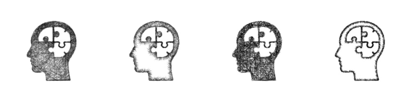 Sketch cognitive therapy icon design set