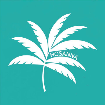 Palm Tree with Hosanna Text on Turquoise Background