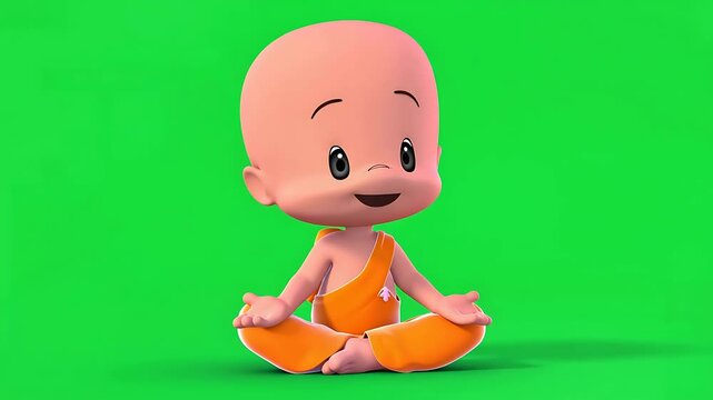 Happy Monk Meditating Cartoon Character