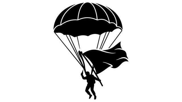Person parachuting with open parachute silhouette isolated on transparent background, Vector