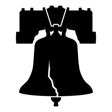 Cracked liberty bell icon with frame silhouette isolated on transparent background, Vector