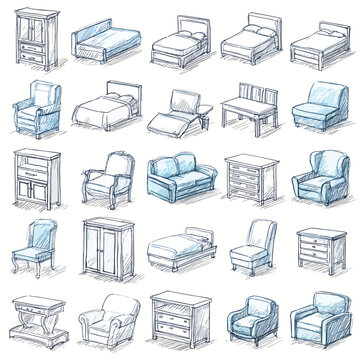 Collection of various furniture pieces.