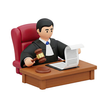 3D Cartoon Judge with Gavel and Document