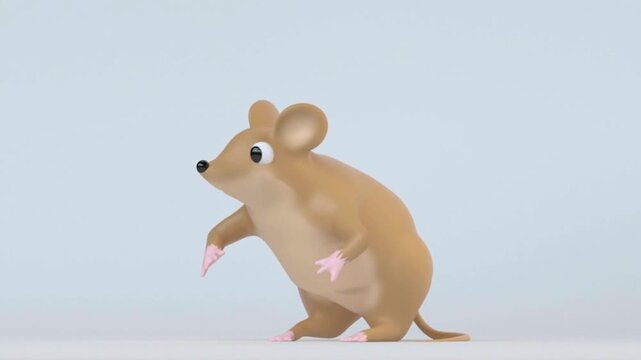 3D Animated Brown Mouse Standing on Clean Background