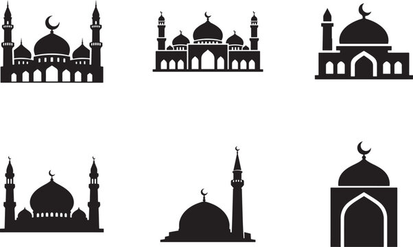 Mosque icon and mosque sign vector set for Islamic, religious and cultural design use.