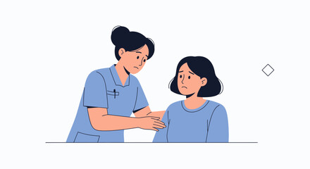 Fototapeta premium Nurse comforting young girl, professional care, empathy, support, healthcare illustration