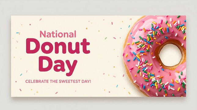 Pink frosted donut with colorful sprinkles for national donut day