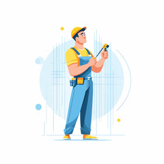 Fototapeta premium Man in overalls holding power drill.