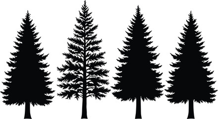 Set of Evergreen Pine and Spruce Tree Silhouettes Featuring Detailed Coniferous Forest Elements for Winter Landscapes, Nature Branding, and Outdoor Adventure Graphic Designs © MDMASUD