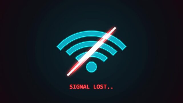 No Internet Connection Sign Flashing with Digital Glitch Effect