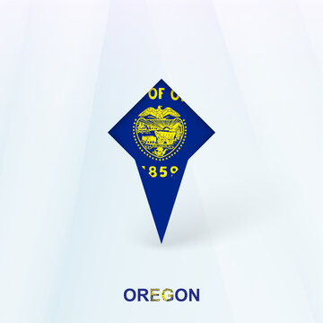 Oregon Flag Pin Icon with Geometric Design.