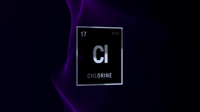 Chlorine Element Tile on Abstract Purple Smoke Background