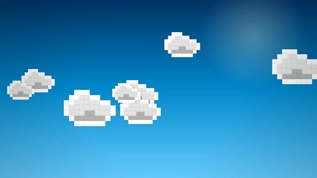 Pixel art white clouds moving slowly across a vibrant blue sky background