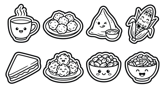 
Cute Kawaii Herbs and Spices Doodle Set with Happy Faces, Hand Drawn Bold Outline Vector Icons for Food Branding and Packaging