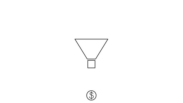 Lead conversion animation. Animated business funnel icon with customer personas and appearing coins.