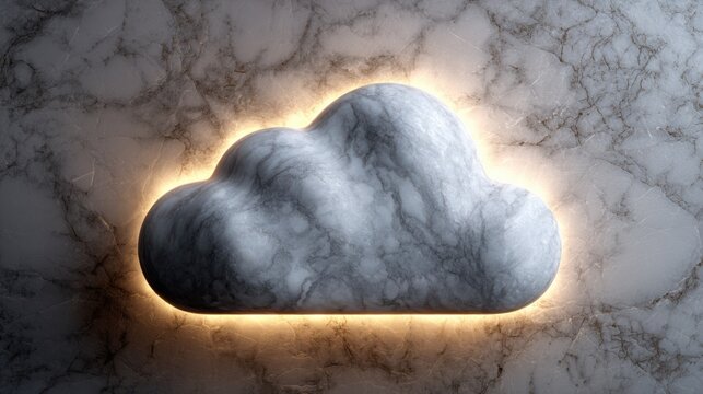 A cloud-shaped light fixture made of marble, mounted on a marble wall