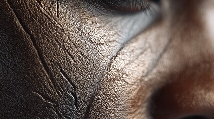 Naklejka premium Extreme macro of human eye area with metallic face paint texture and dramatic studio lighting