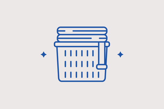 Laundry basket with folded clothes line icon for organized home laundry and storage solutions. Clean vector illustration for housekeeping tips and domestic service flyers.