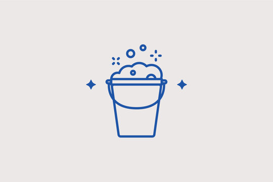 Bucket with soap suds line icon for general cleaning and floor mopping tasks. Versatile vector illustration for janitorial service logos and home cleaning checklists.