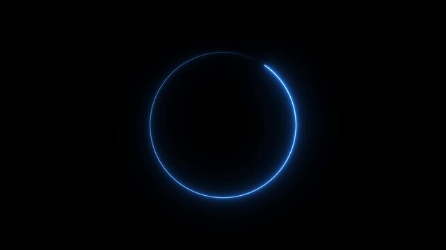 Blue Neon Circle Outline Glowing on Black Background ring loop