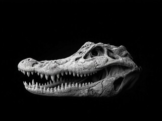Fototapeta premium Fearsome crocodile skull in monochrome on black background