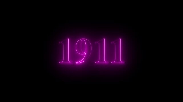 1911 neon text. Abstract 1911 neon text animation, Glowing neon pink color text number on black background.