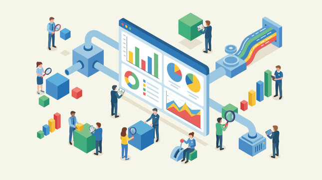 Business analytics team working on data visualization dashboard.
