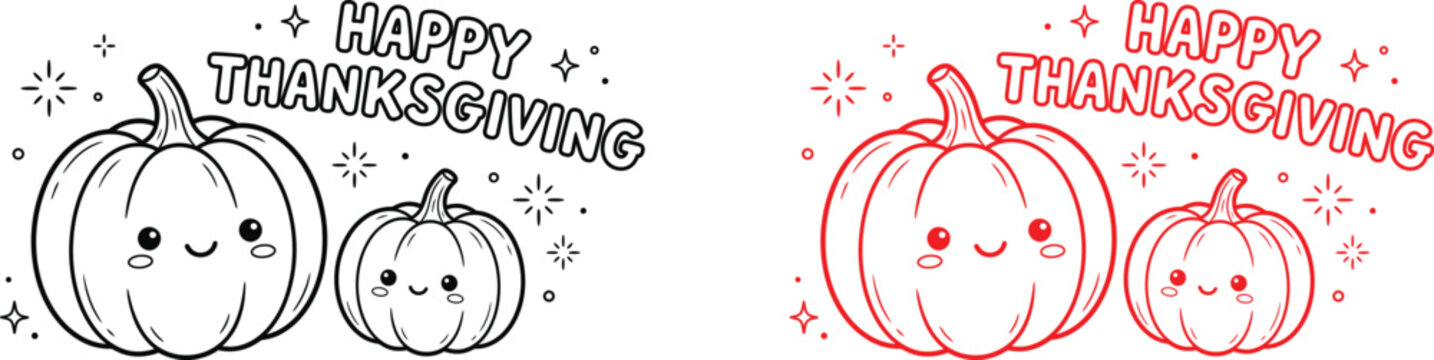 Happy thanksgiving pumpkins coloring page